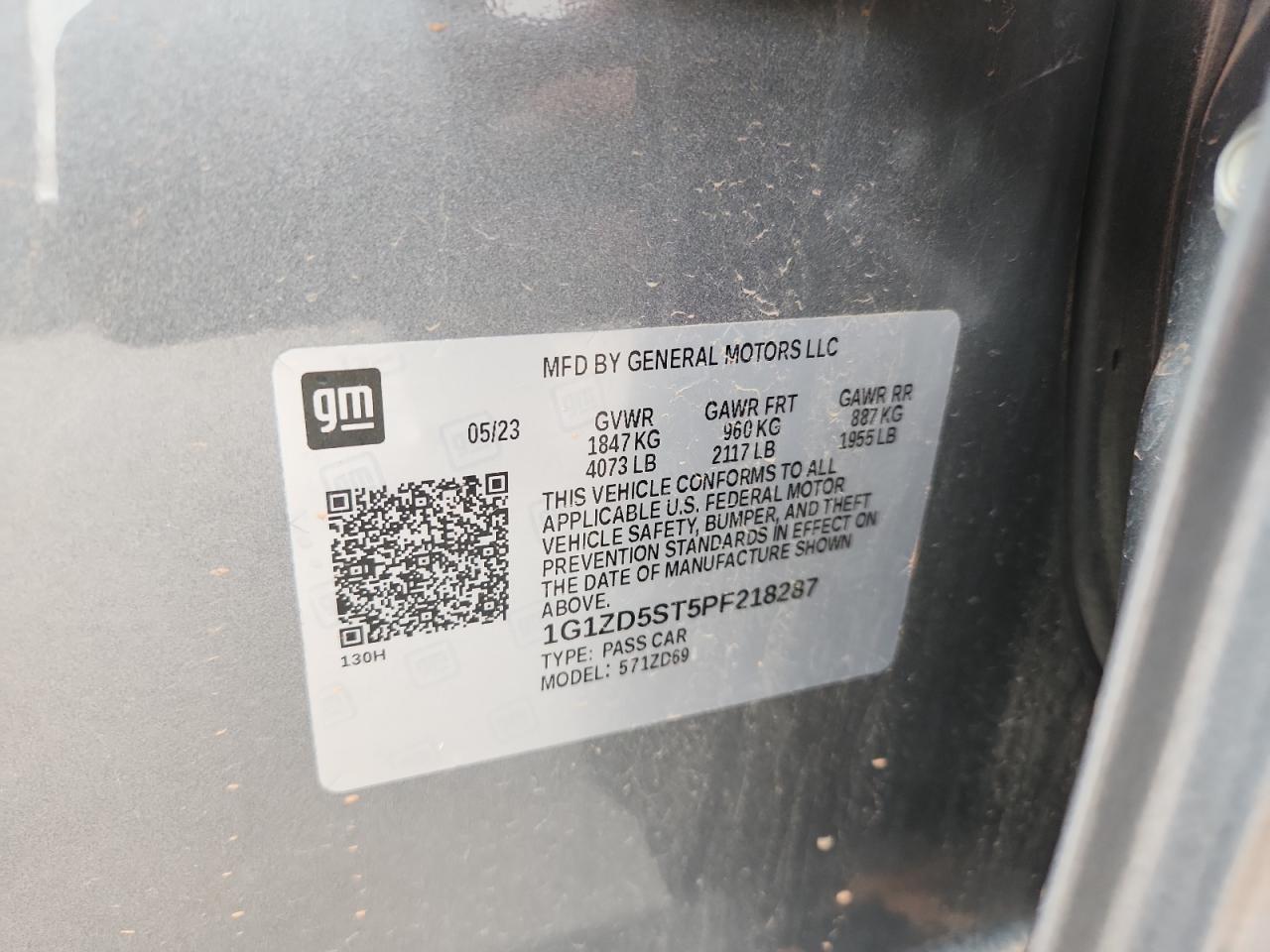 2023 Chevrolet Malibu Lt VIN: 1G1ZD5ST5PF218287 Lot: 81115375