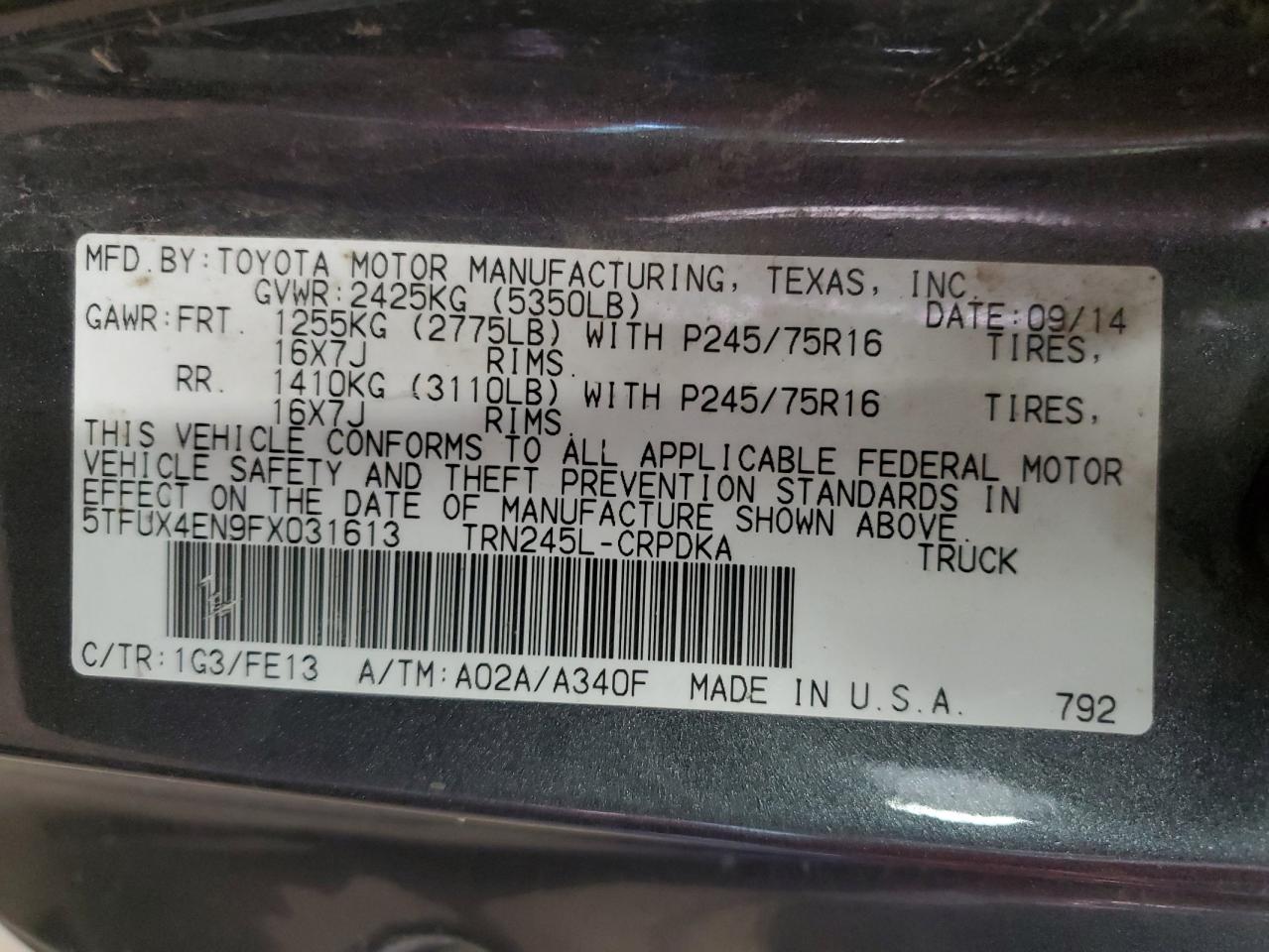 2015 Toyota Tacoma Access Cab VIN: 5TFUX4EN9FX031613 Lot: 84618195
