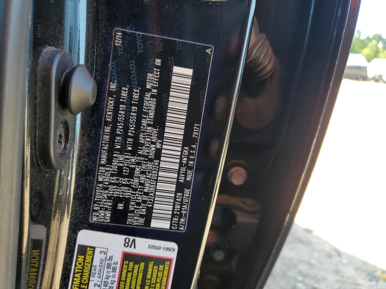 2015 Toyota Venza Le VIN: 4T3ZA3BBXFU093246 Lot: 80356925