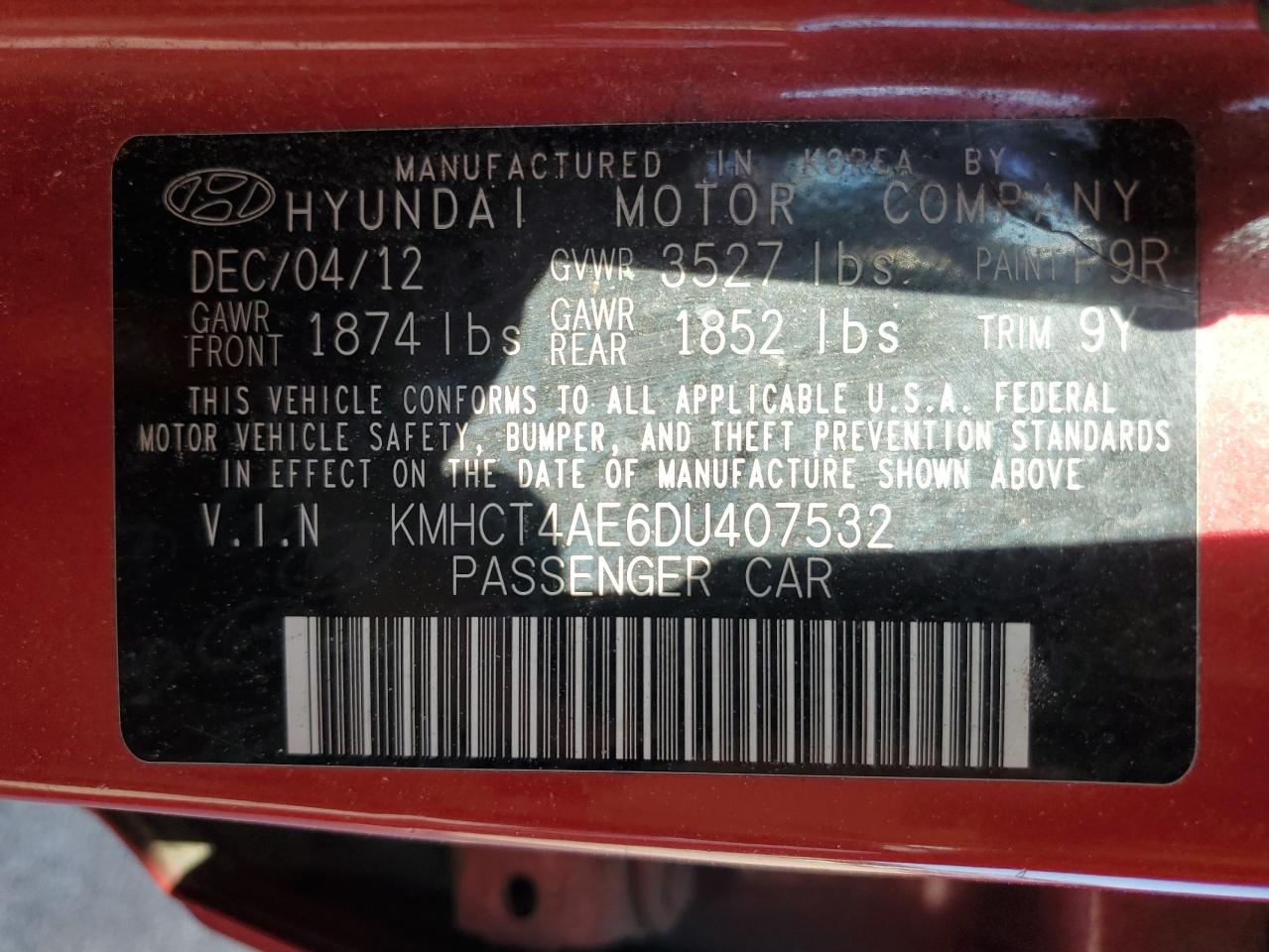 2013 Hyundai Accent Gls VIN: KMHCT4AE6DU407532 Lot: 70398965