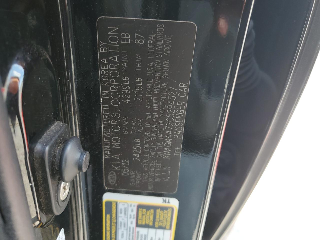 2012 Kia Optima Lx VIN: KNAGM4A72C5294527 Lot: 80944905