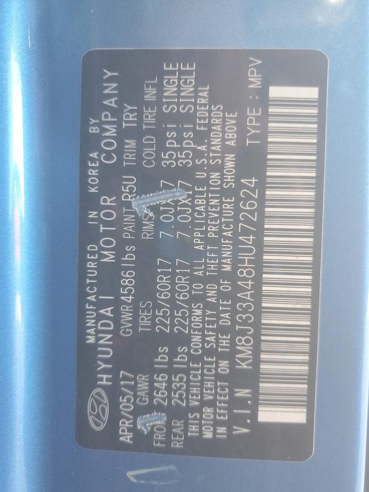 2017 Hyundai Tucson Limited VIN: KM8J33A48HU472624 Lot: 83935925