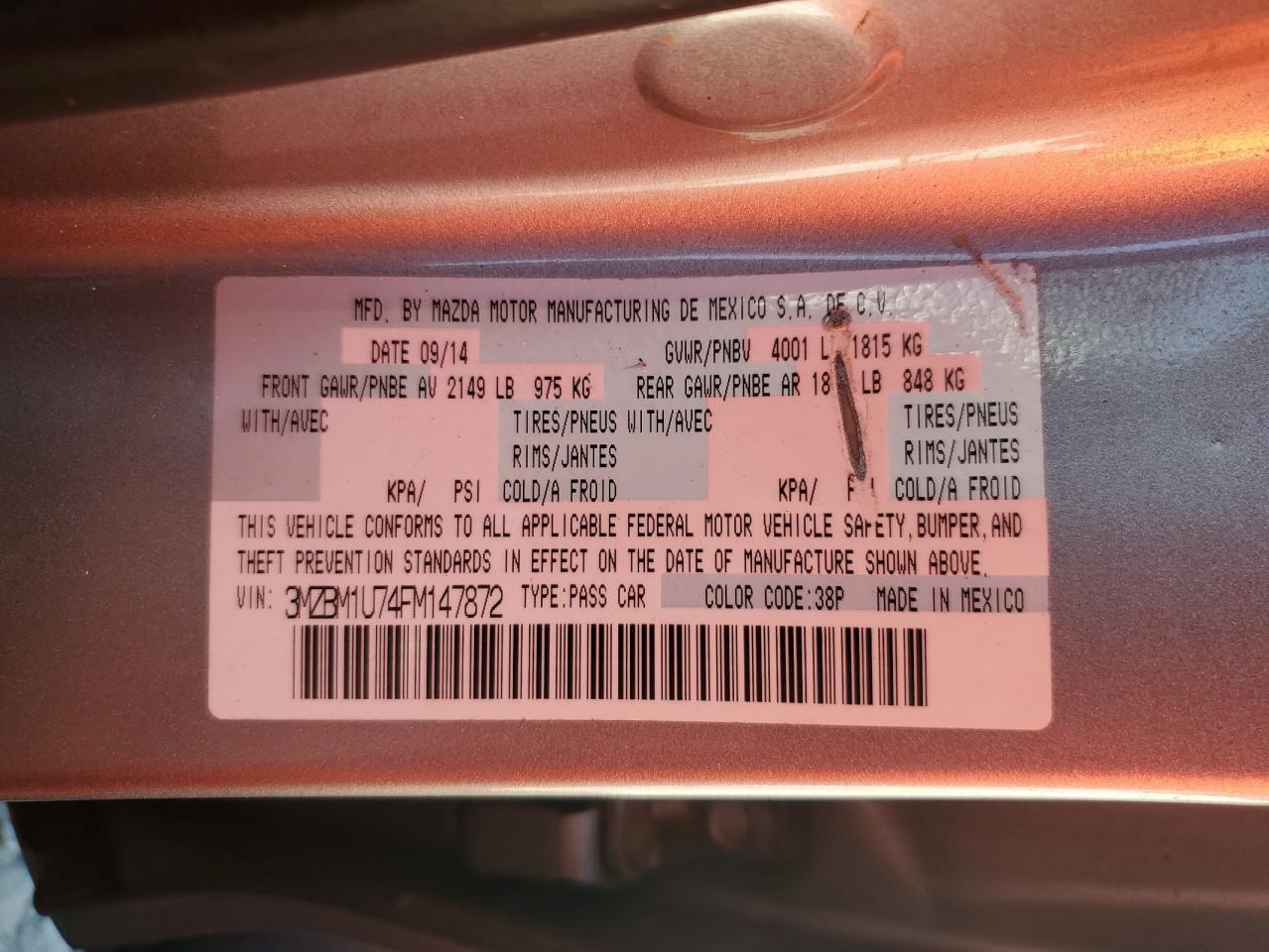 2015 Mazda 3 Sport VIN: 3MZBM1U74FM147872 Lot: 80514975