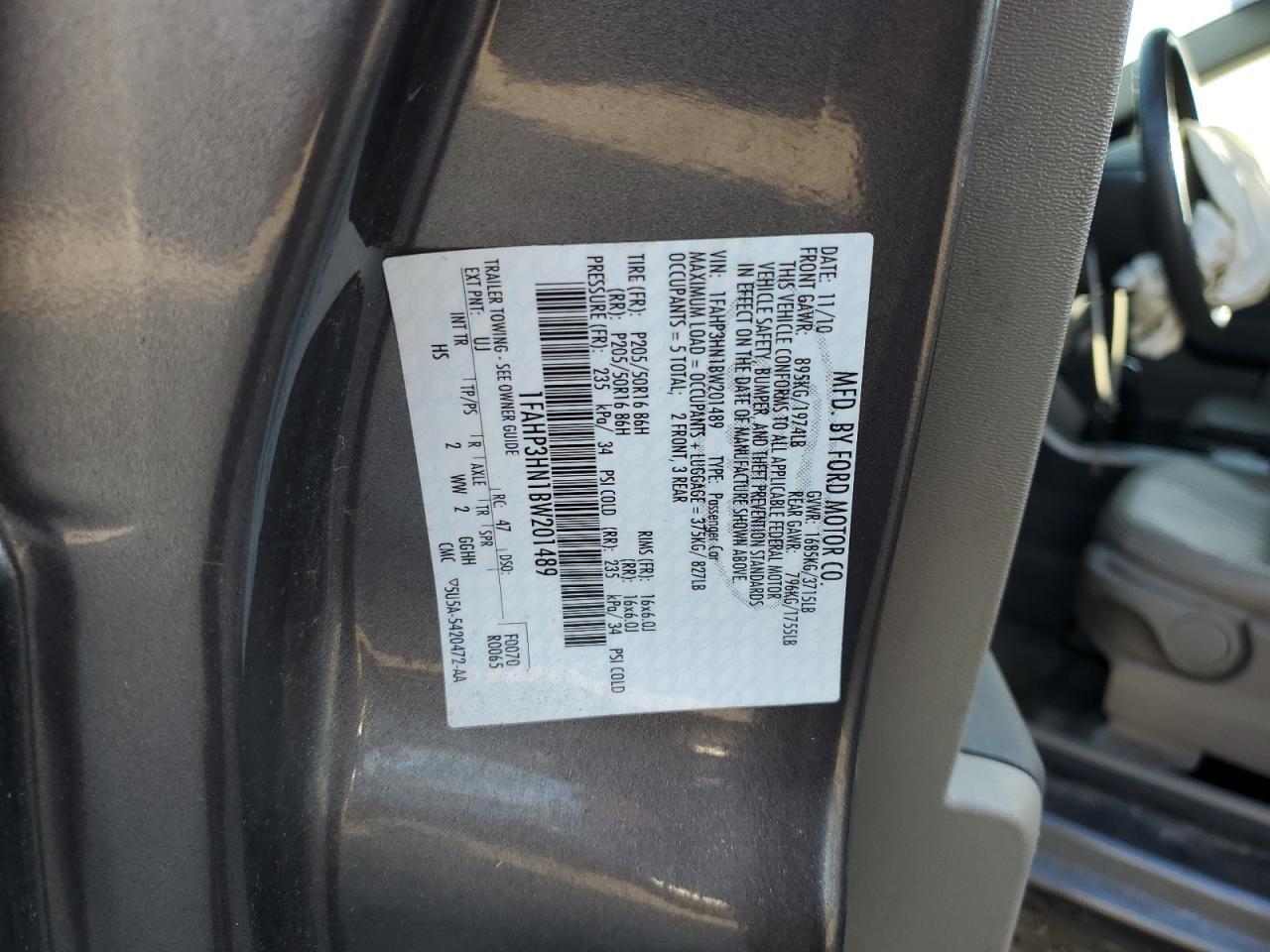 2011 Ford Focus Sel VIN: 1FAHP3HN1BW201489 Lot: 81858635