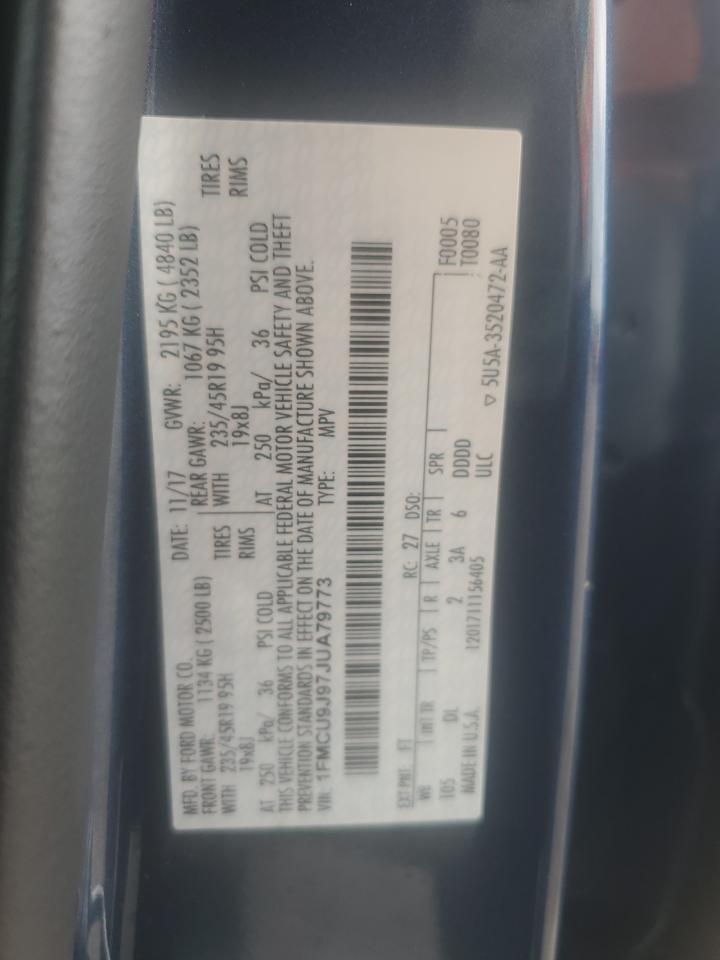 2018 Ford Escape Titanium VIN: 1FMCU9J97JUA79773 Lot: 82081425