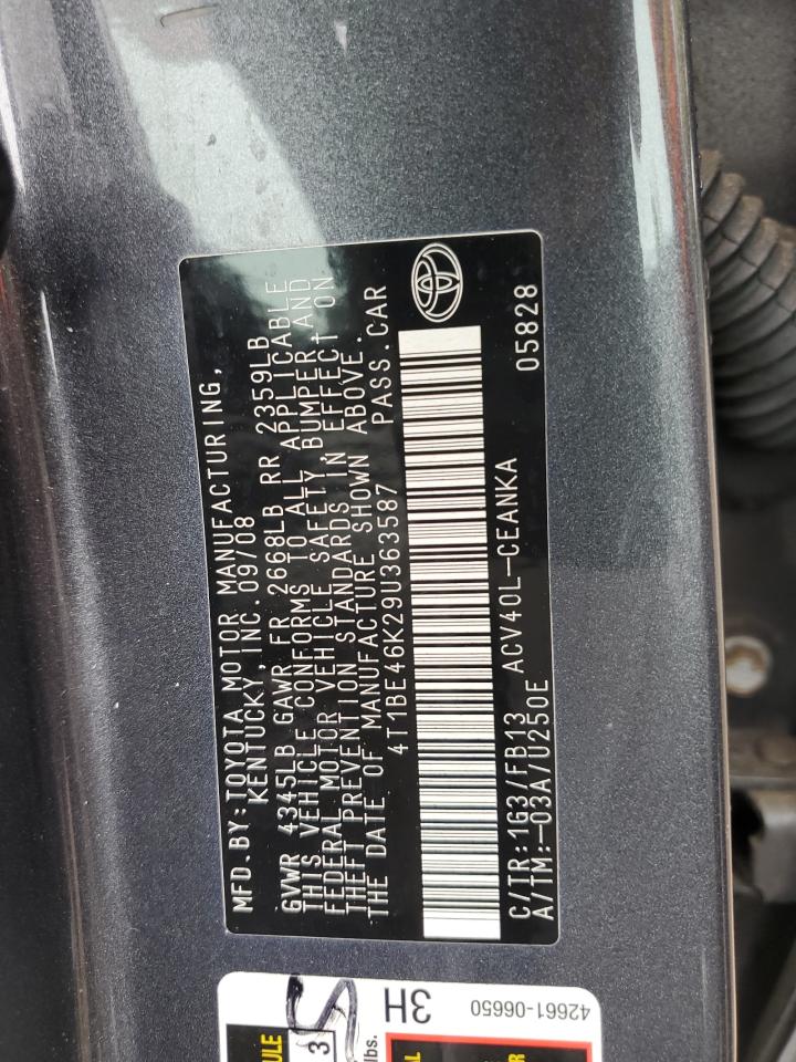 2009 Toyota Camry Base VIN: 4T1BE46K29U363587 Lot: 84287495