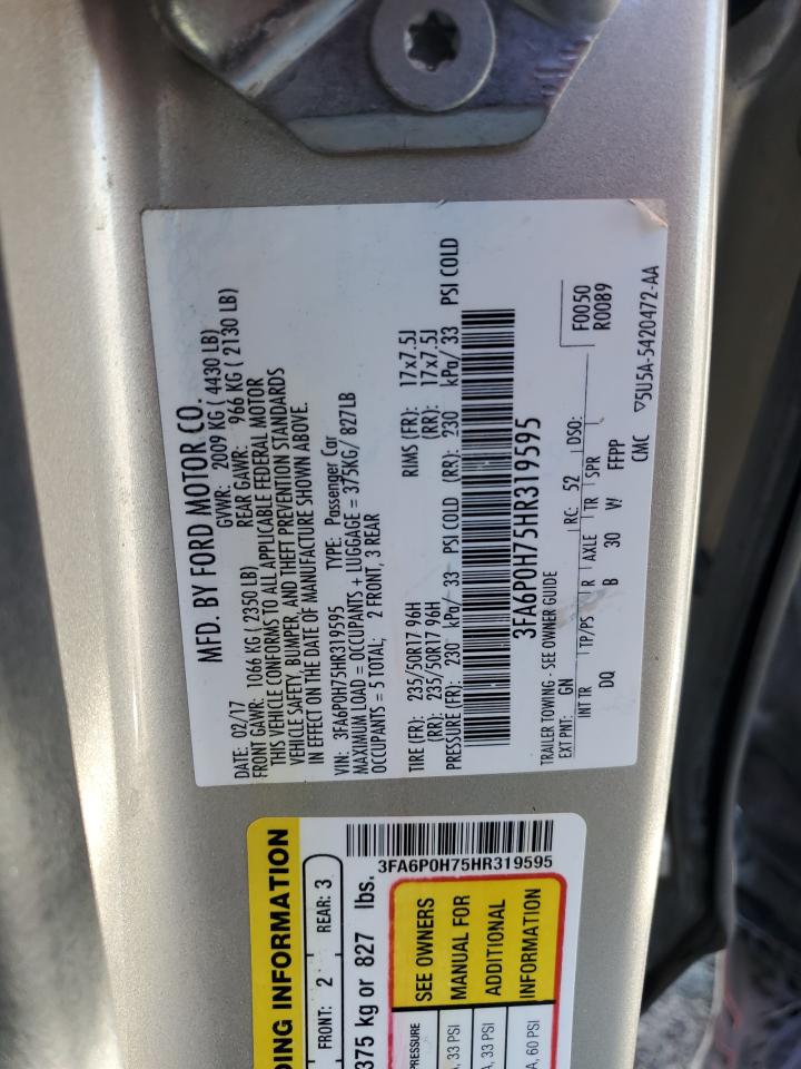 2017 Ford Fusion Se VIN: 3FA6P0H75HR319595 Lot: 80344885