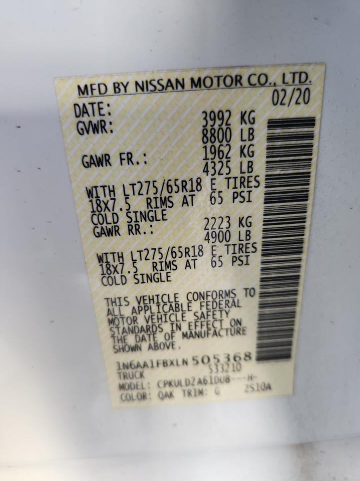 2020 Nissan Titan Xd Sv VIN: 1N6AA1FBXLN505368 Lot: 80821025