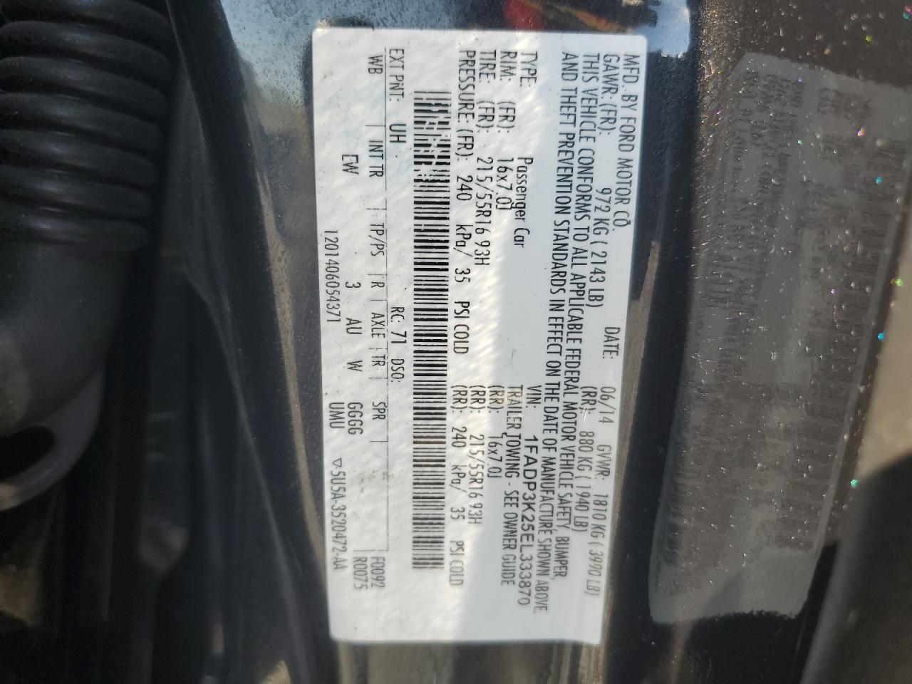 2014 Ford Focus Se VIN: 1FADP3K25EL333870 Lot: 80663465