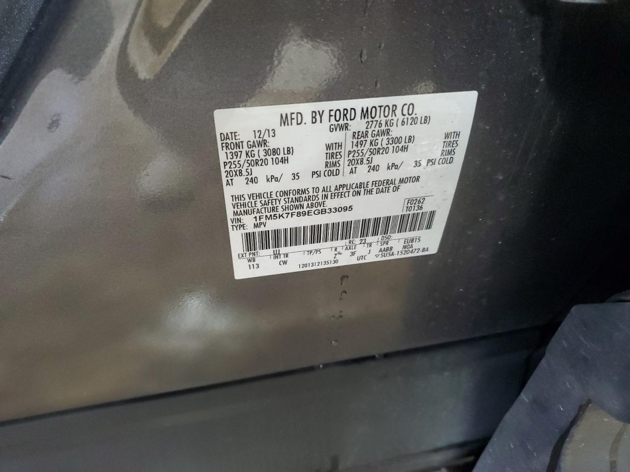 2014 Ford Explorer Limited VIN: 1FM5K7F89EGB33095 Lot: 81604305