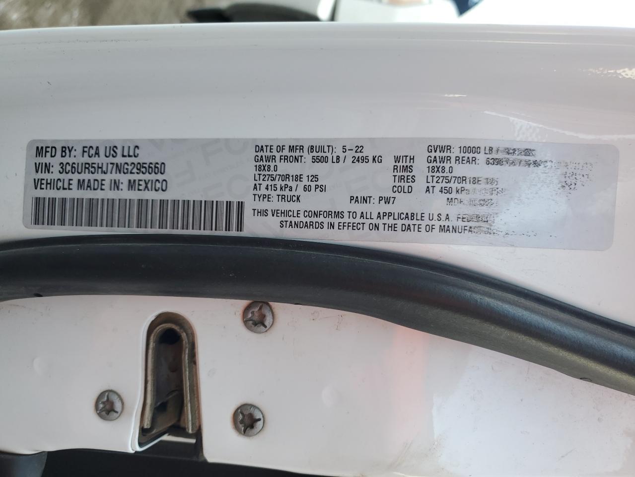 2022 Ram 2500 Tradesman VIN: 3C6UR5HJ7NG295660 Lot: 80643275