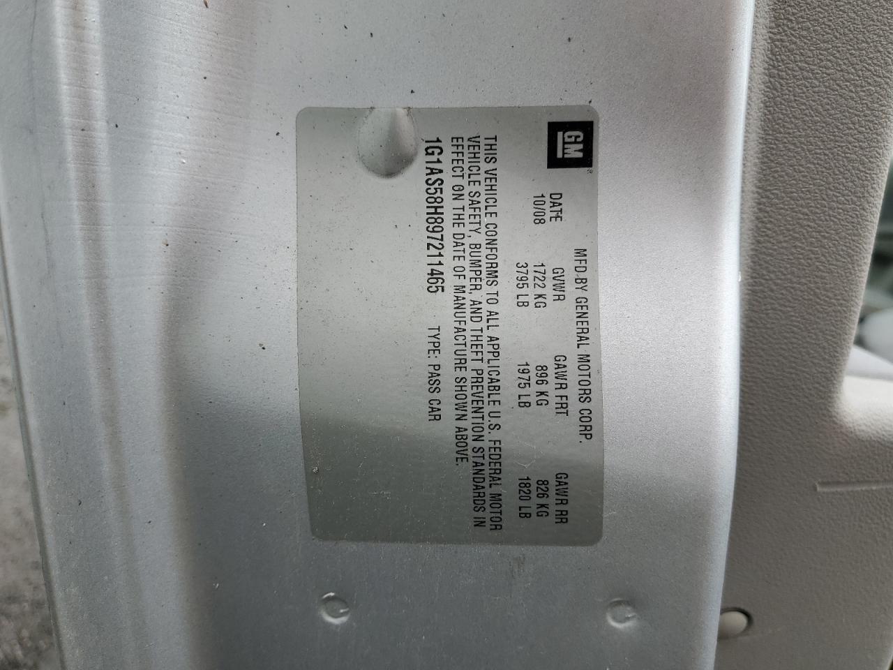 2009 Chevrolet Cobalt Ls VIN: 1G1AS58H897211465 Lot: 84276775