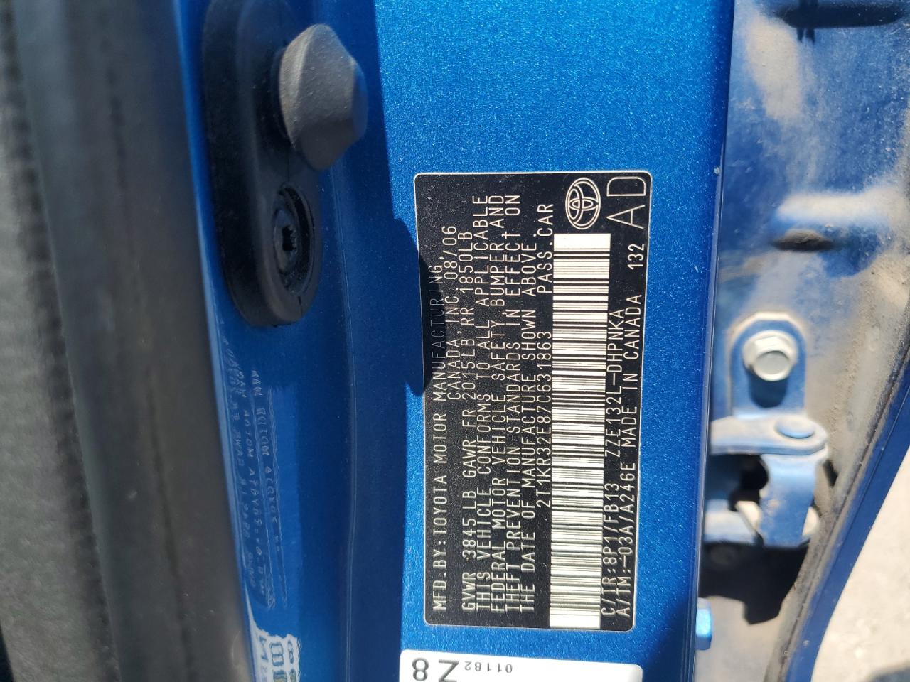 2007 Toyota Corolla Matrix Xr VIN: 2T1KR32E87C631863 Lot: 80554135