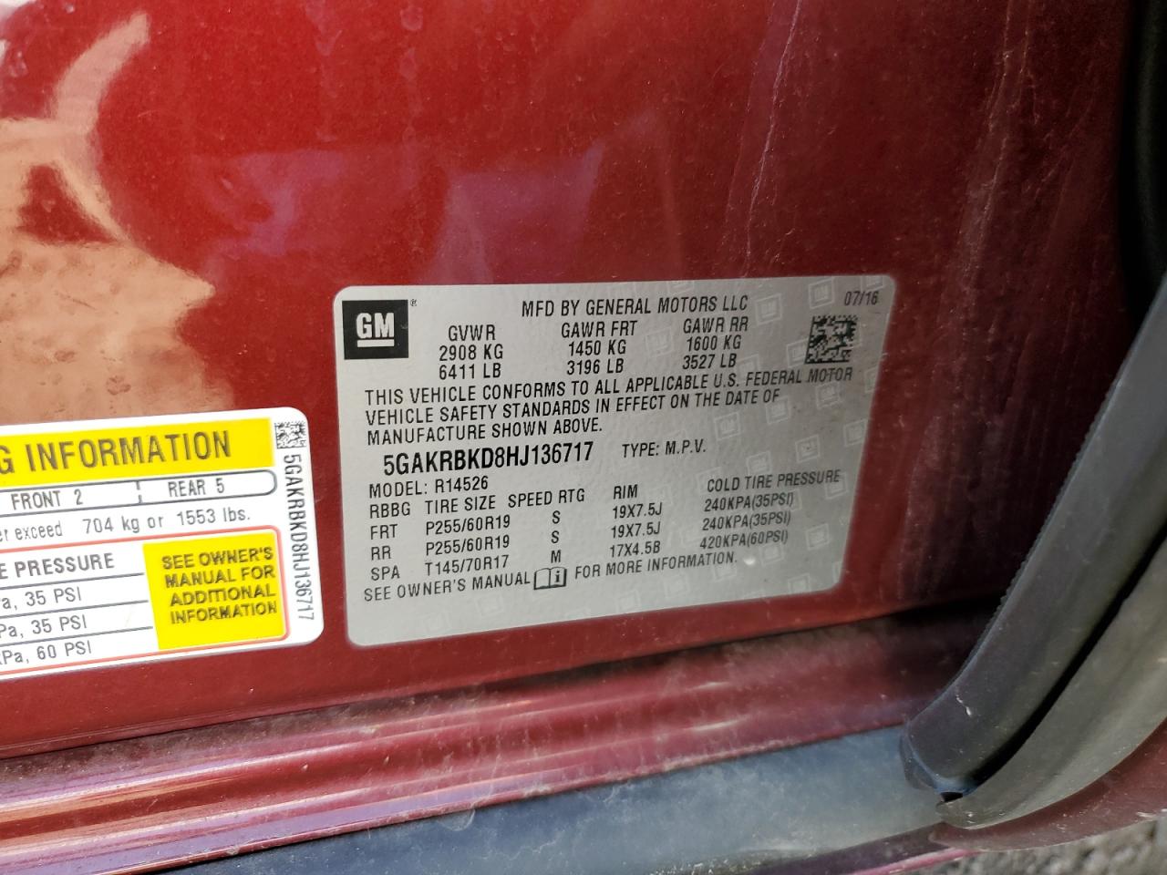 2017 Buick Enclave VIN: 5GAKRBKD8HJ136717 Lot: 84548925