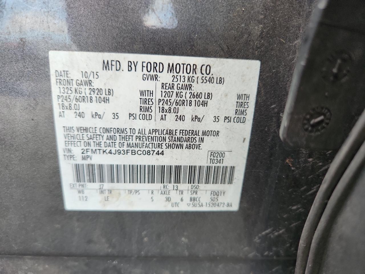 2015 Ford Edge Sel VIN: 2FMTK4J93FBC08744 Lot: 81194575