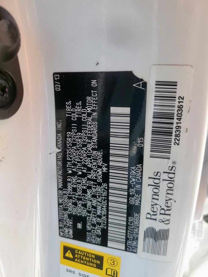 2013 Lexus Rx 350 VIN: 2T2ZK1BA4DC116726 Lot: 81228555