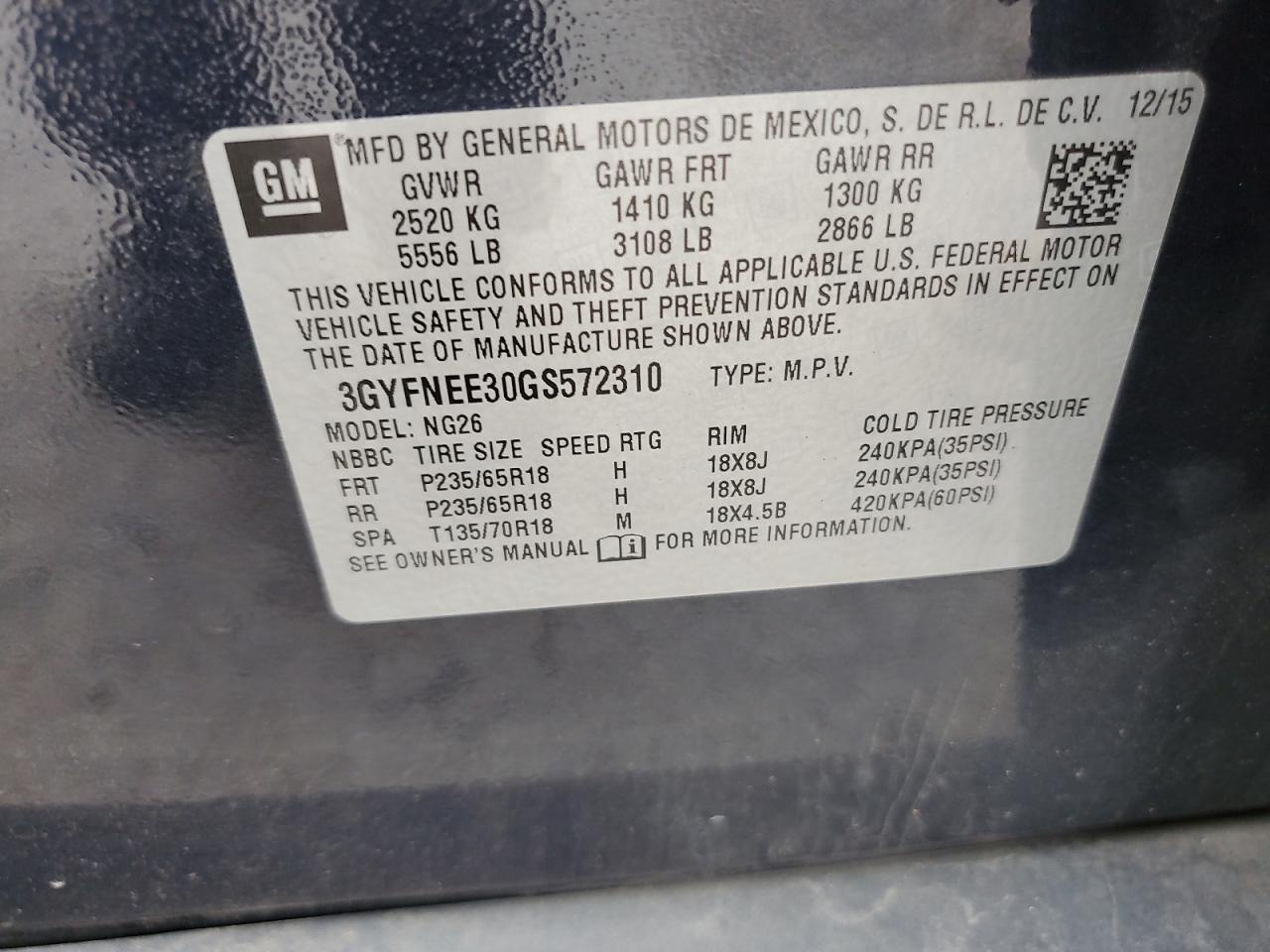 2016 Cadillac Srx Luxury Collection VIN: 3GYFNEE30GS572310 Lot: 84372925