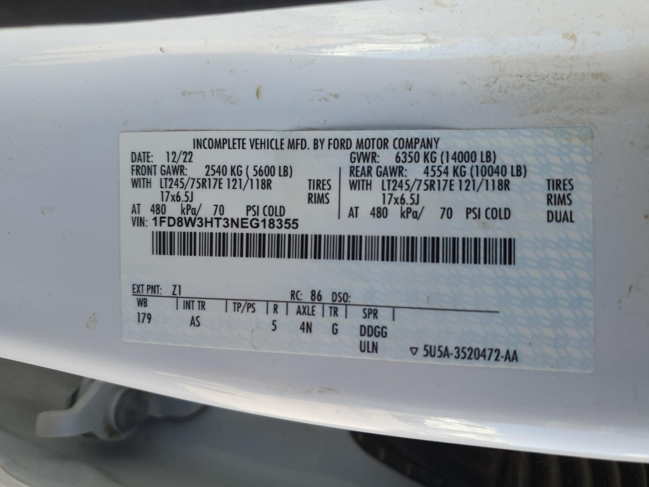 2022 Ford F350 Super Duty VIN: 1FD8W3HT3NEG18355 Lot: 69696885