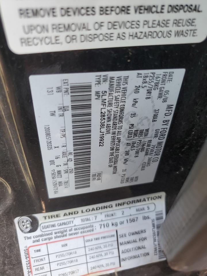 2008 Lincoln Navigator L VIN: 5LMFL28538LJ19922 Lot: 71944335