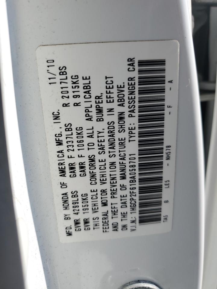 2011 Honda Accord Se VIN: 1HGCP2F61BA058701 Lot: 80623295