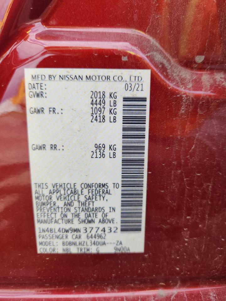 2021 Nissan Altima Sv VIN: 1N4BL4DW9MN377432 Lot: 81517695