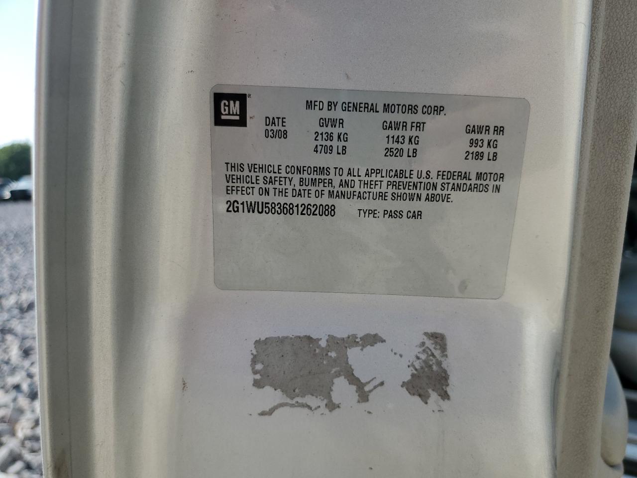 2008 Chevrolet Impala Ltz VIN: 2G1WU583681262088 Lot: 85121645