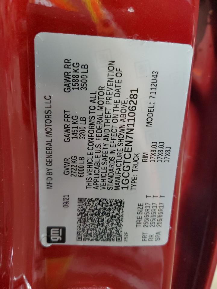 2022 Chevrolet Colorado Lt VIN: 1GCGTCEN7N1106281 Lot: 80760725