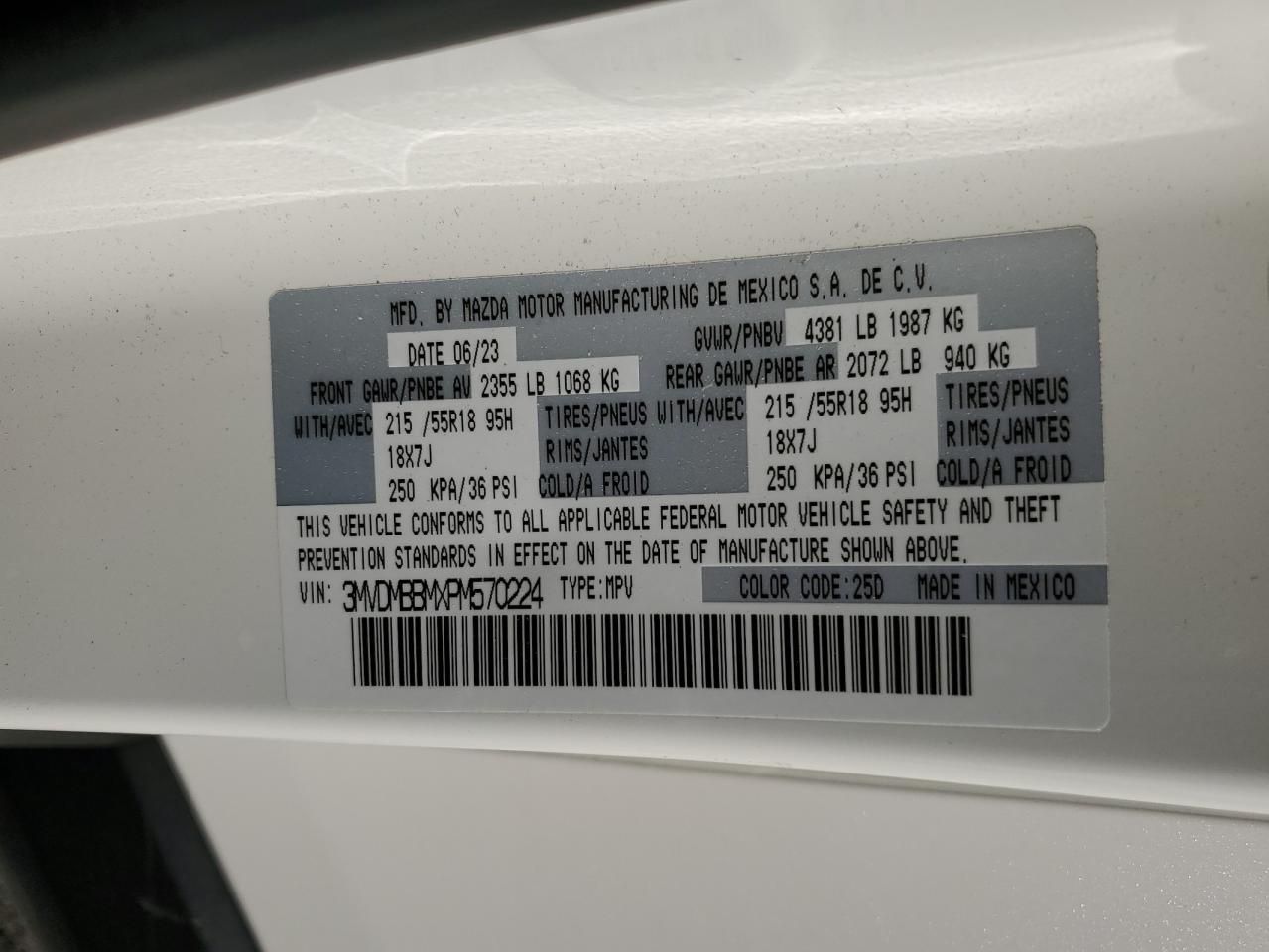 2023 Mazda Cx-30 Select VIN: 3MVDMBBMXPM570224 Lot: 80828745