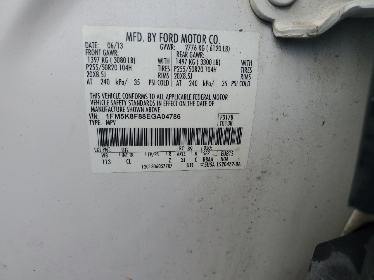 2014 Ford Explorer Limited VIN: 1FM5K8F88EGA04786 Lot: 71185775