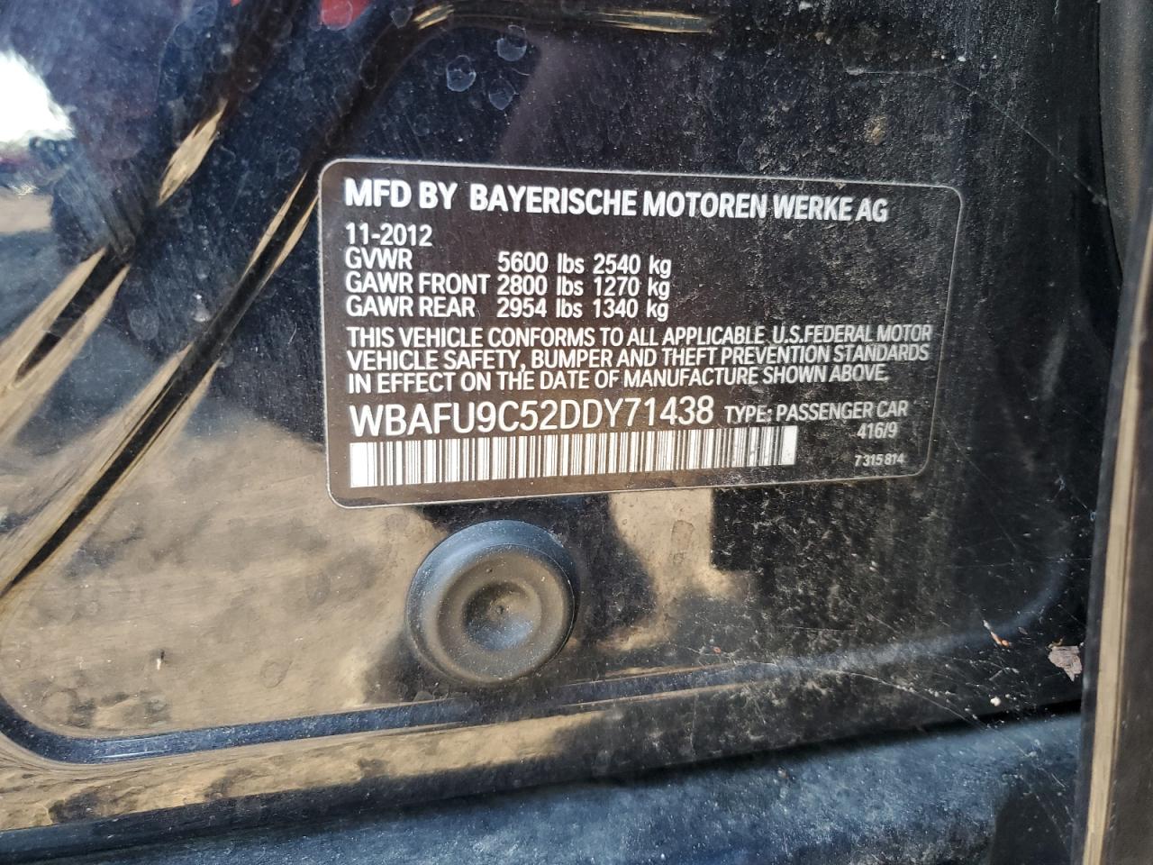 2013 BMW 550 Xi VIN: WBAFU9C52DDY71438 Lot: 81270515