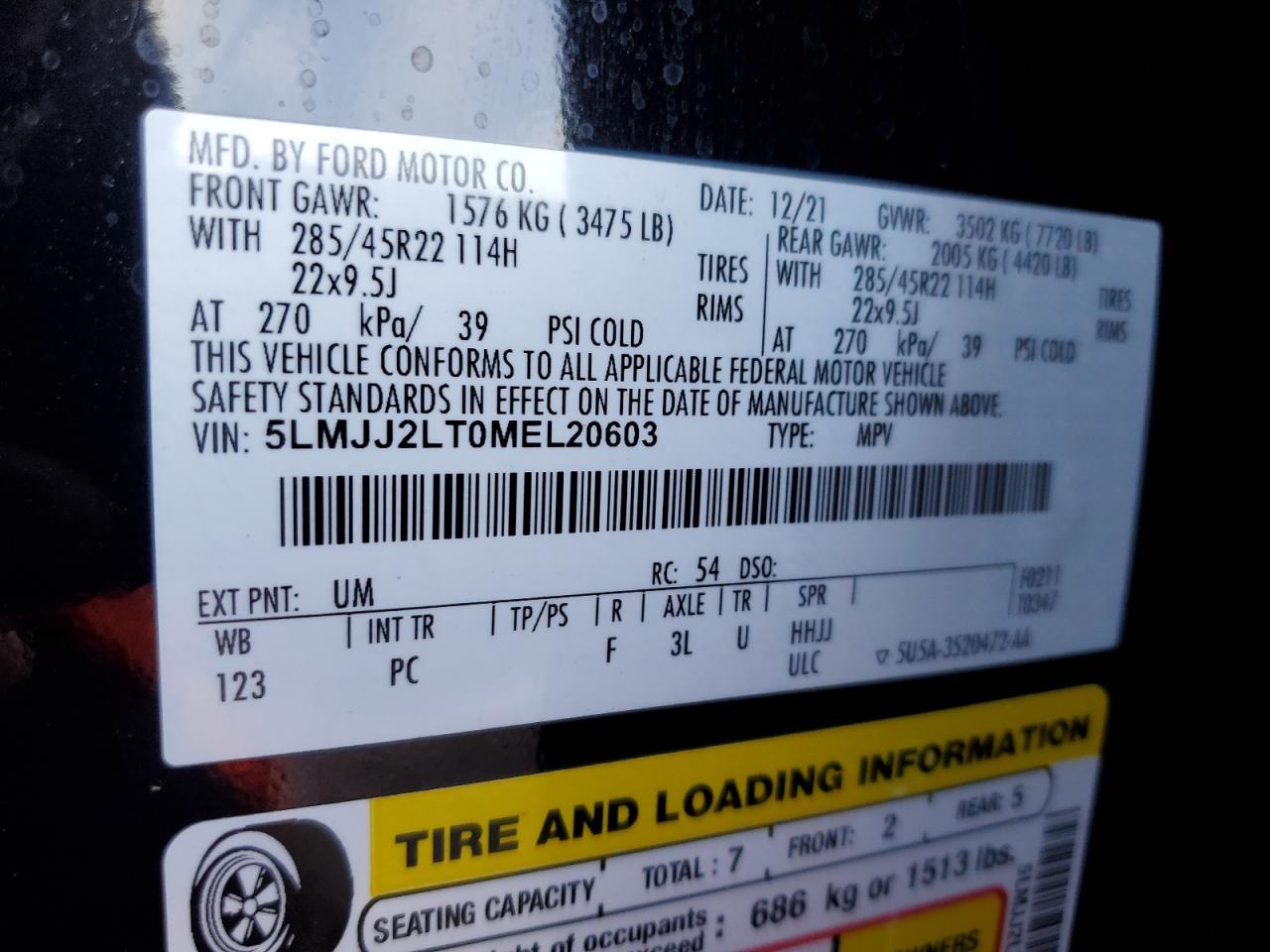 2021 Lincoln Navigator Reserve VIN: 5LMJJ2LT0MEL20603 Lot: 81246085