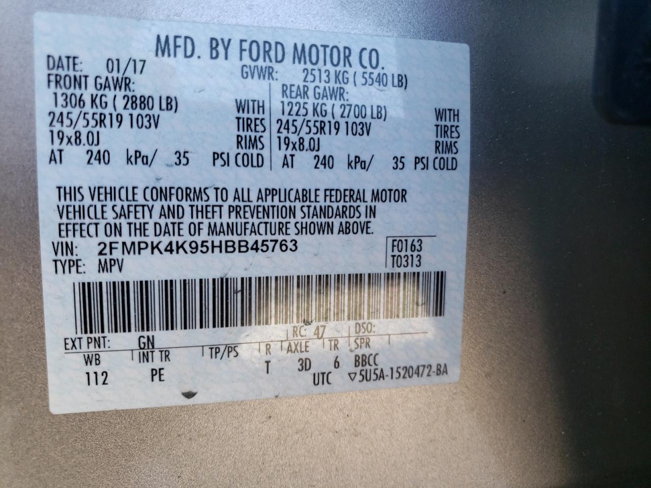 2017 Ford Edge Titanium VIN: 2FMPK4K95HBB45763 Lot: 72065525