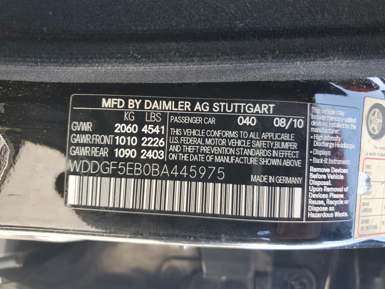 2011 Mercedes-Benz C 300 VIN: WDDGF5EB0BA445975 Lot: 72081465