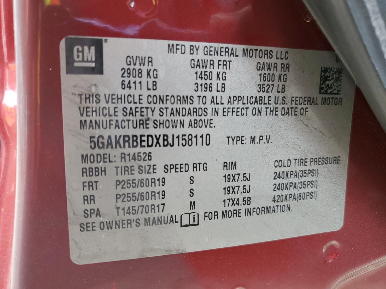 2011 Buick Enclave Cxl VIN: 5GAKRBEDXBJ158110 Lot: 84204625