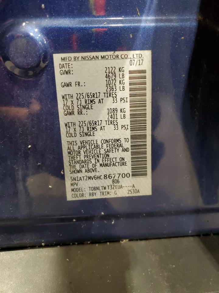 2017 Nissan Rogue Sv VIN: 5N1AT2MV6HC867700 Lot: 80221285