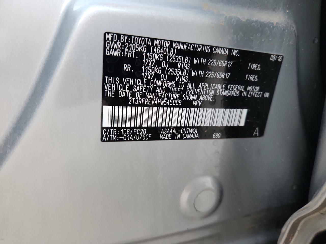 2017 Toyota Rav4 Xle VIN: 2T3RFREV4HW545009 Lot: 81439875