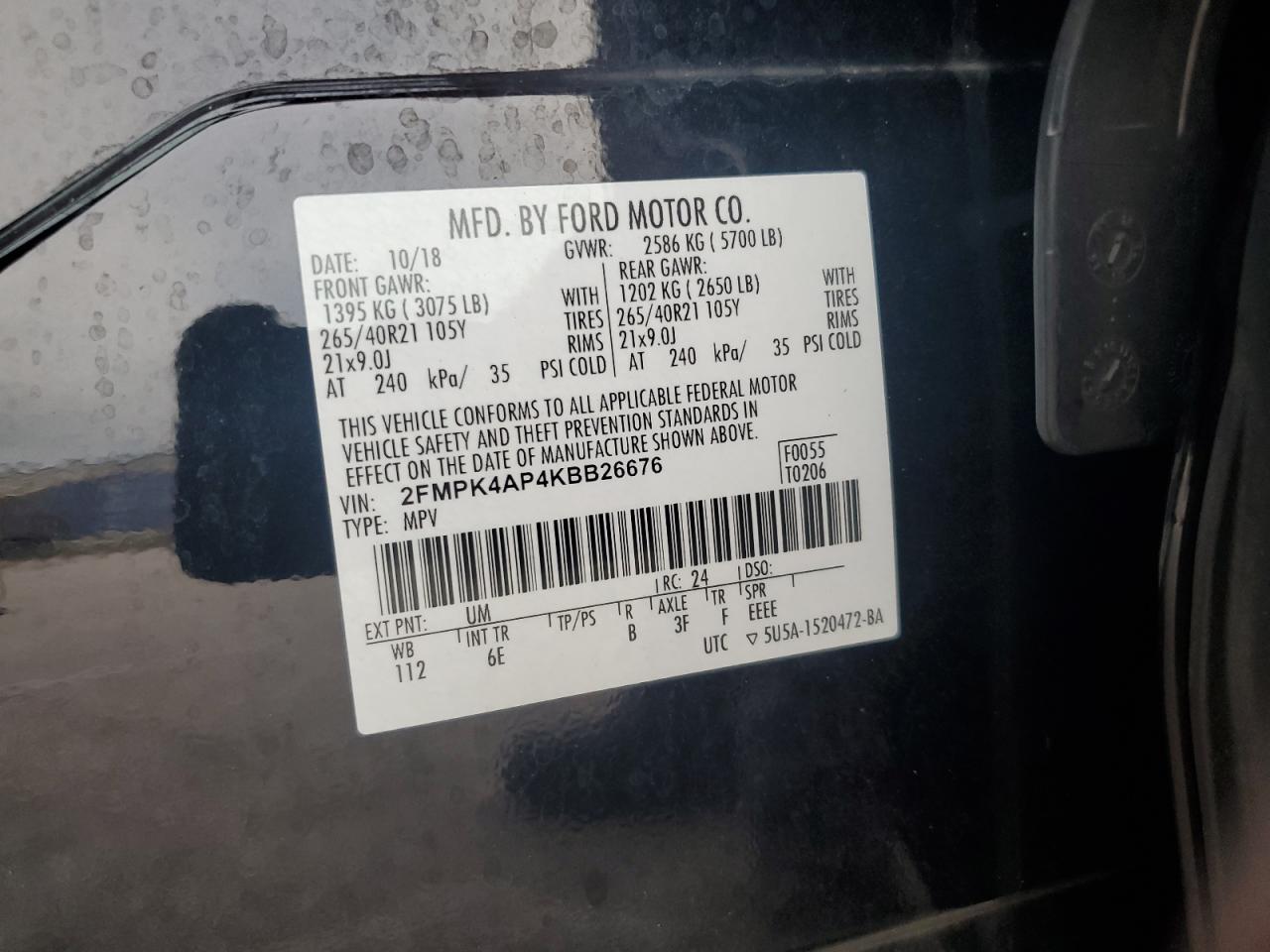 2019 Ford Edge St VIN: 2FMPK4AP4KBB26676 Lot: 80664055