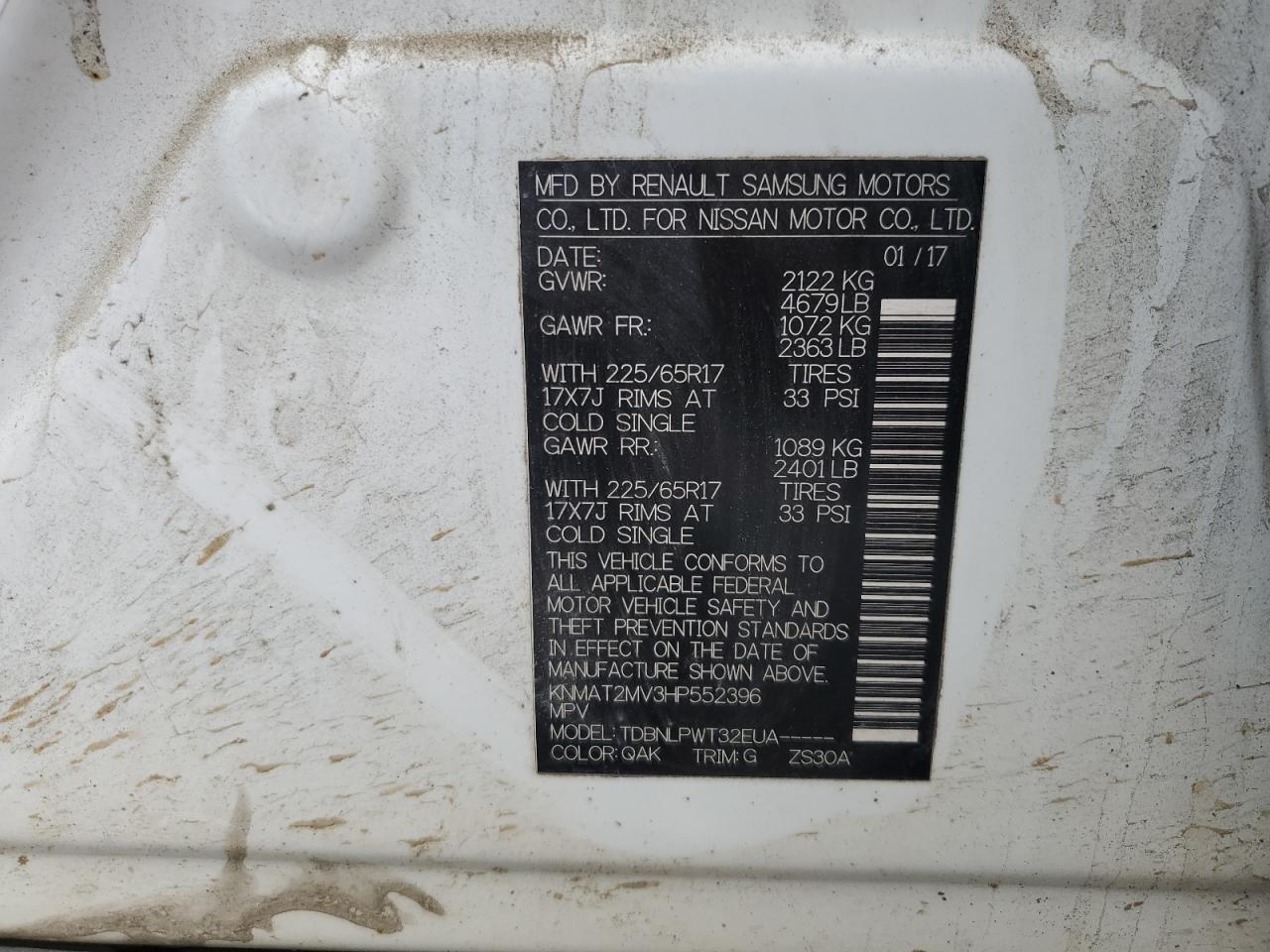 2017 Nissan Rogue S VIN: KNMAT2MV3HP552396 Lot: 71450195