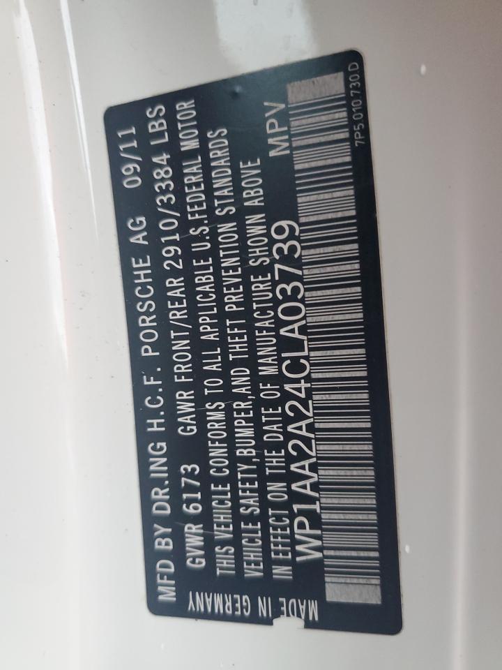 2012 Porsche Cayenne VIN: WP1AA2A24CLA03739 Lot: 81728365