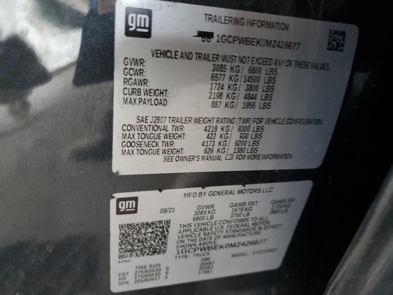 2021 Chevrolet Silverado C1500 Custom VIN: 1GCPWBEK0MZ426677 Lot: 83792565