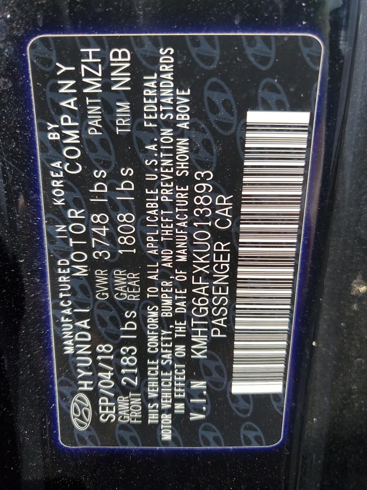 2019 Hyundai Veloster Base VIN: KMHTG6AFXKU013893 Lot: 70712375