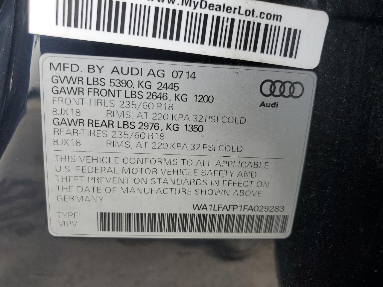 2015 Audi Q5 Premium Plus VIN: WA1LFAFP1FA029283 Lot: 80391715