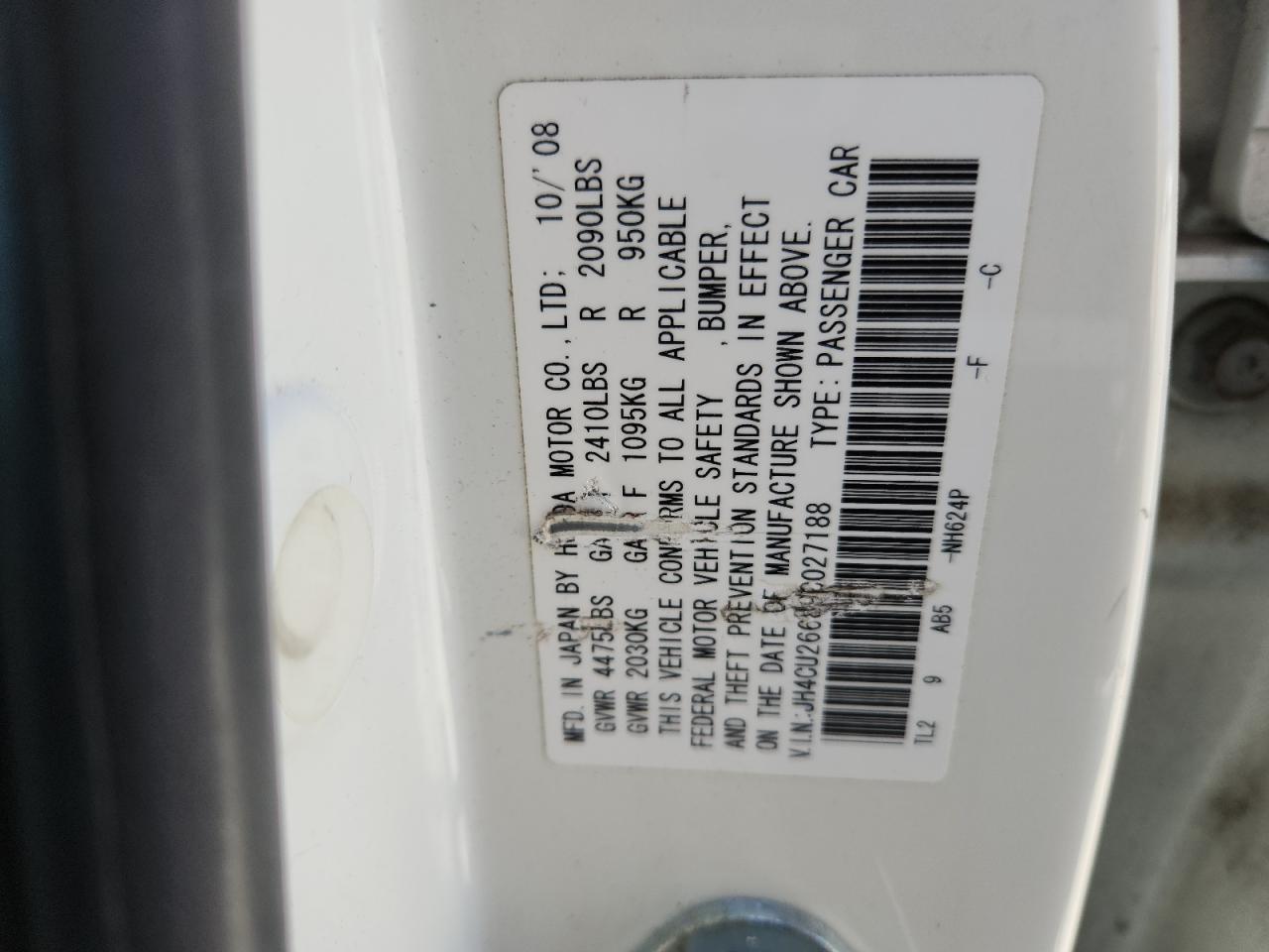 2009 Acura Tsx VIN: JH4CU26689C027188 Lot: 80305335