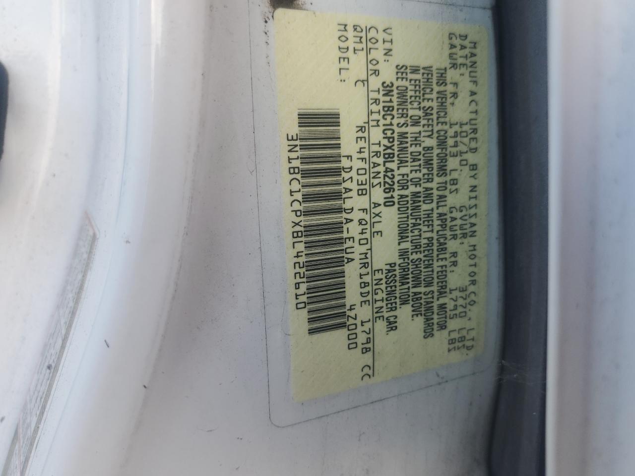 2011 Nissan Versa S VIN: 3N1BC1CPXBL422610 Lot: 81378055