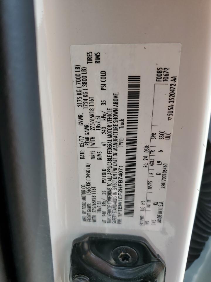 2017 Ford F150 Supercrew VIN: 1FTEW1EF2HFB74071 Lot: 71879025