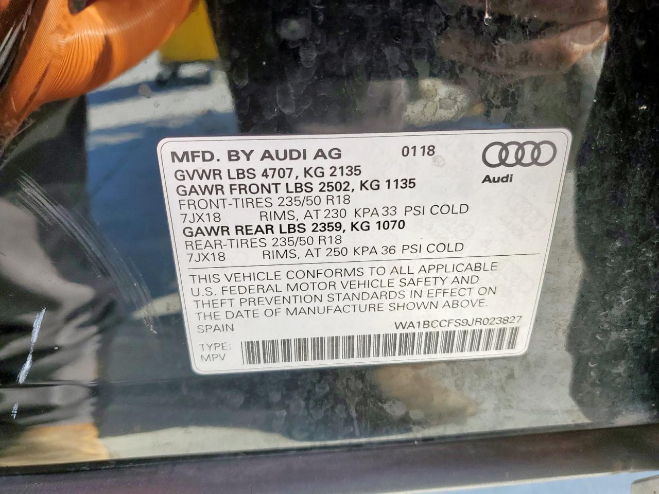 2018 Audi Q3 Premium VIN: WA1BCCFS9JR023827 Lot: 83958425