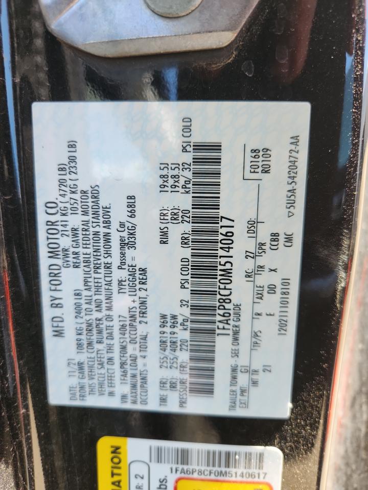 2021 Ford Mustang Gt VIN: 1FA6P8CF0M5140617 Lot: 71715285