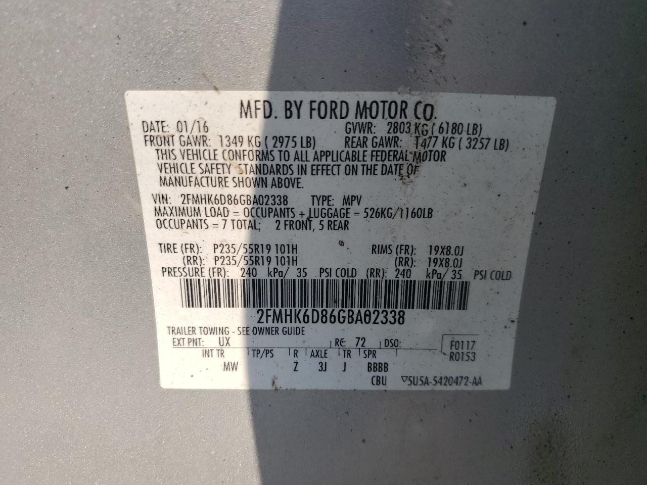 2016 Ford Flex Limited VIN: 2FMHK6D86GBA02338 Lot: 70884055