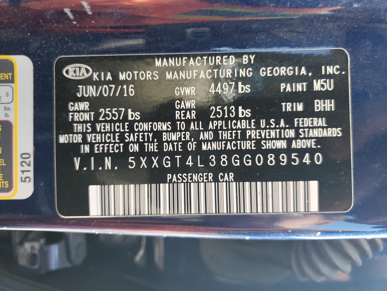 2016 Kia Optima Lx VIN: 5XXGT4L38GG089540 Lot: 71616265