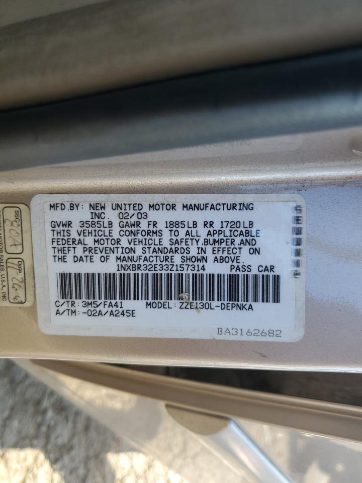 2003 Toyota Corolla Ce VIN: 1NXBR32E33Z157314 Lot: 80902055